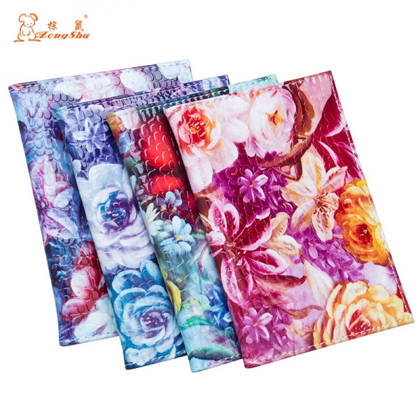 Luxury Flowers Patterned Floral PU Leather Passport Cover Travel ID Wallet