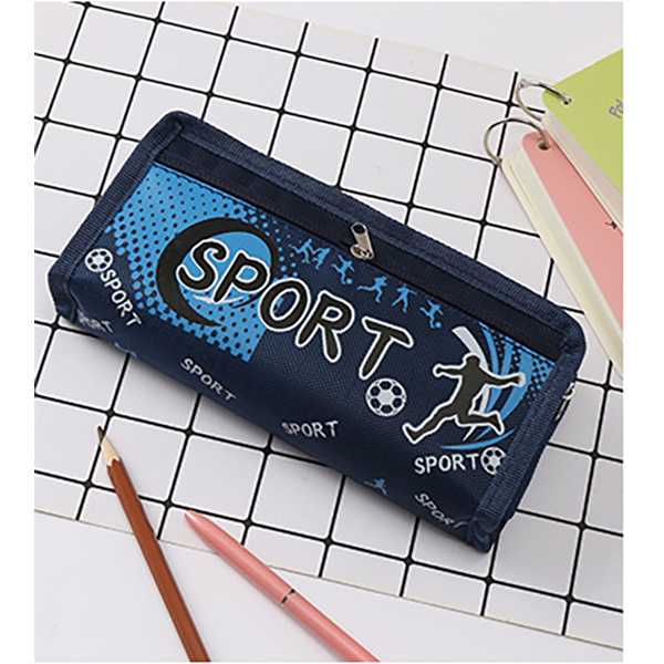 Boys Football Basketball Sports Large Canvas Pencil Case With Two Pen Pouches