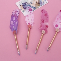 Luxury Bird Feather Pink Cherry Blossom Flowers Print Ballpoint Gel Pens