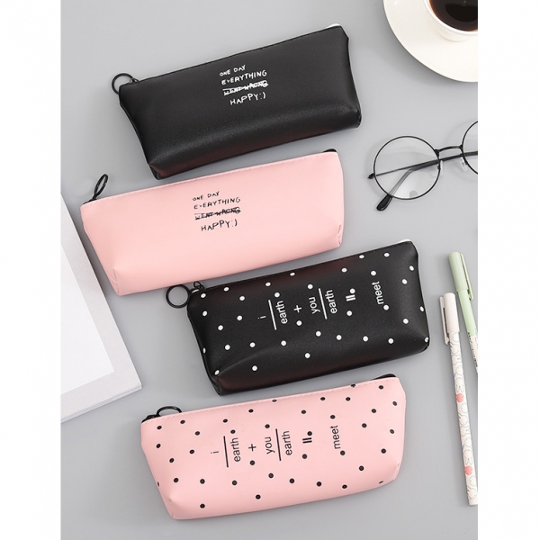 Inspirational Words Black White Pink Soft PU Leather Cute Fashion Pencil Case