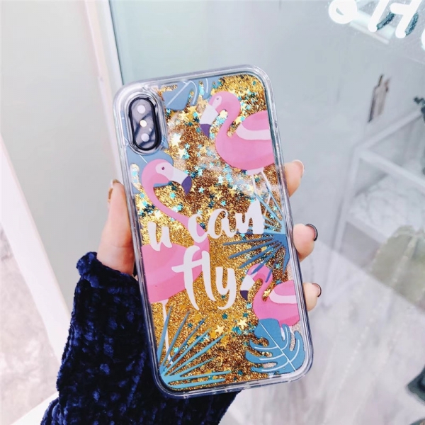 Glitter Liquid - Flamingo B iPhone 10 iPhone X Phone Case