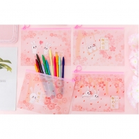 Pink Cherry Blossoms Flowers Rabbits Animals Pencil Cases Cosmetics Makeup Bags