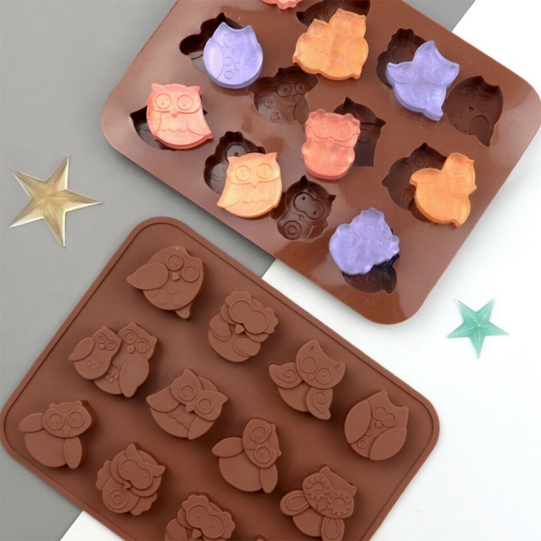 12 Funny Owls Silicone Mould Chocolate Fondant Jelly Ice Cube Mold
