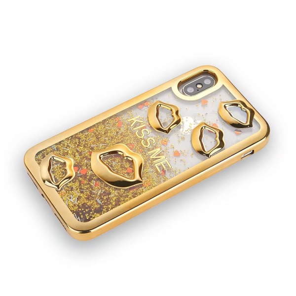 Glitter Liquid Sexy Lips Gold iPhone 10 iPhone X Phone Case