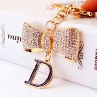 Sparkling White Bow Letter D Crystal Diamante Bag Charms Handbag Keyring Pendant
