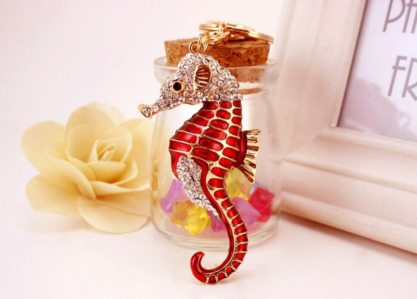 Seahorse Sealife Animals Crystal Diamante Bag Charms Handbag Keyrings Pendant