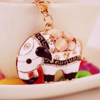 White Elephant Indian Style Crystal Diamante Bag Charms Handbag Keyrings Pendant