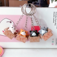 Adorable Kitten Cat In Carton Novelty Keyring Bag Charm Handbag Pendant