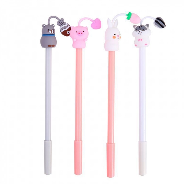 4pk Animals Cat Rabbit Pig Ballpoint Gel Pens Funky Kids Party Gift Bag Fillers