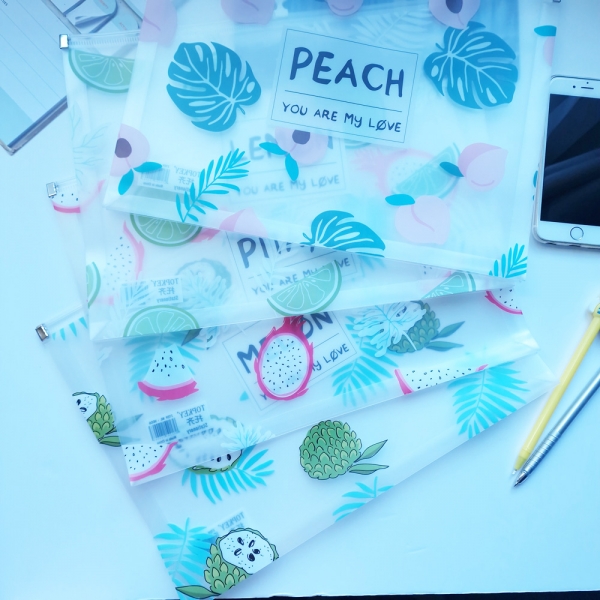 Summer Fruits Fashion A4 Plastic Document Wallets Zipper File Folders