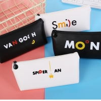 Black White PU Leather Cute Pencil Cases Cosmetics Make Up Bags Pen Pouches