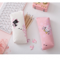 Cat And Cherry Blossom Flowers Japanese Style Cute Canvas Pencil Case