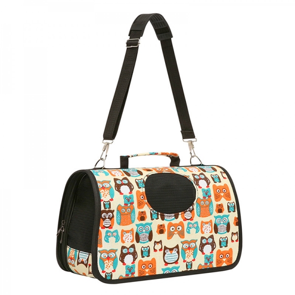 Wise Owls Pattern Ventilated Pet Travel Bag Cat Carrier Soft Crate Puppies Small Dogs