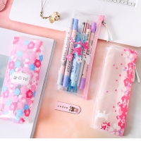 Japanese Pink Cherry Blossom Flowers White Cat Clear Pencil Case Cosmetic Bag