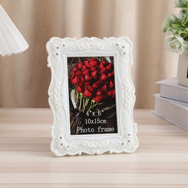White Frame with Vintage Floral Border 6x4 Inch Freestanding Portrait Photo Frame