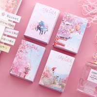 Japanese Pink Cherry Blossoms Girl Cat Sticky Notes Pad Bookmark Page Markers