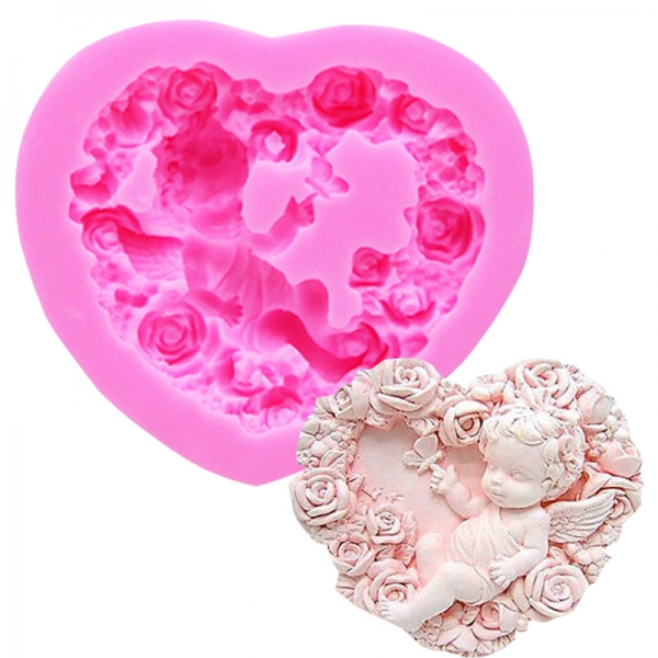 Rose Flower Cupid Angel Silicone Mould Chocolate Fondant Jelly Sugar Paste Mold