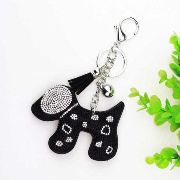 Puppy Dog Crystal Diamante PU Leather Bag Charms Handbag Women Keyring Pendant