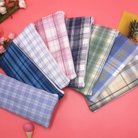 Classic Grid Pattern Canvas Fabric Pencil Cases Cosmetic Makeup Bags Pen Pouches