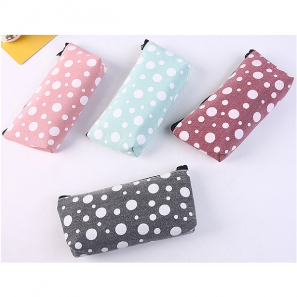 Polka Dots Patterned Canvas Pencil Cases Cute Cosmetic Makeup Bags Pen Pouches