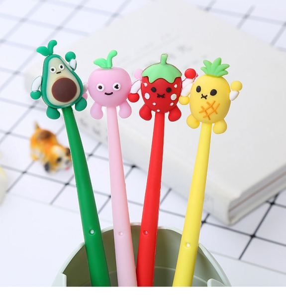 4pk Summer Fruits Ballpoint Gel Pens Cute Funky Kids Party Gift Bag Fillers