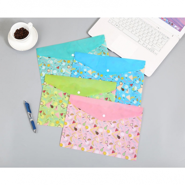 4pk Summer Fruits Fashion A4 Plastic Document Wallets File Folders