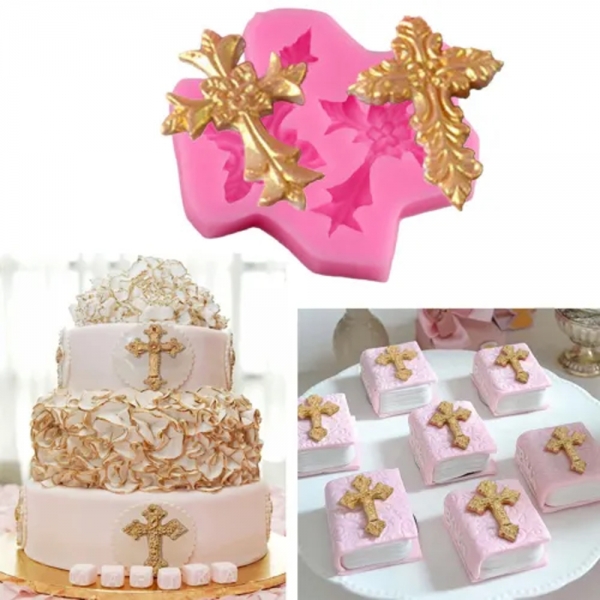 Holly Communion Cross Silicone Sugarcraft Mould Cake Topper Baking Decor Mold