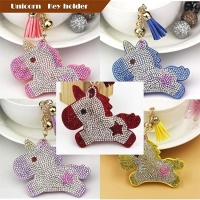 Unicorn Leather Crystal Diamante Bag Charms Womens Handbag Keyrings Pendant Lady