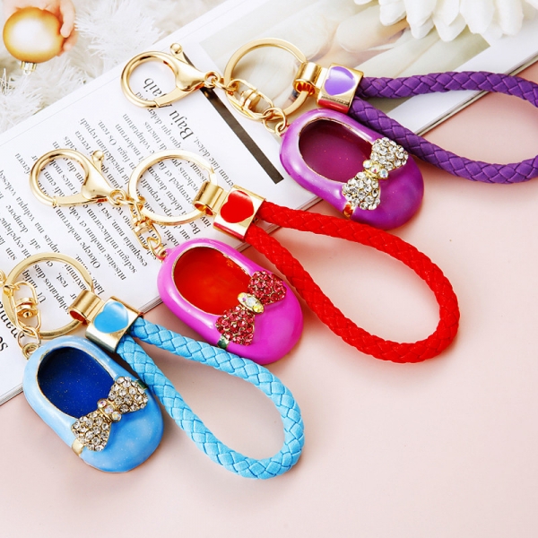 Ballet Dance Baby Shoes Crystal Diamante Bag Charm Handbag Women Keyring Pendant