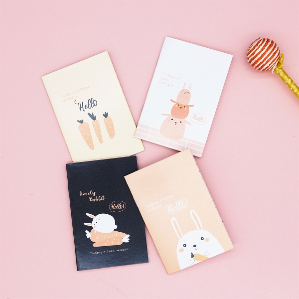 4pk Pink Rabbit Carrot Cute Aninals Mini Notebooks Small Notepads Memo Pads
