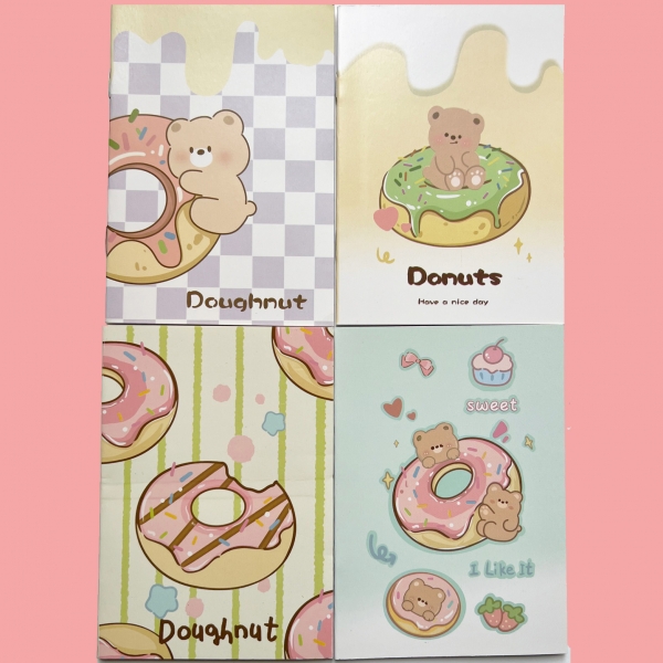 4pk Bear Doughnut Cute Animals Mini Notebooks Small Notepads Pocket Memo Pads
